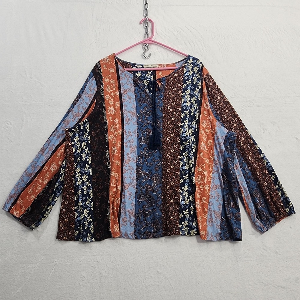 Farmers Market By Oneworld Top Womens 3X‎ Multicolor Floral Stripe Boho Tunic